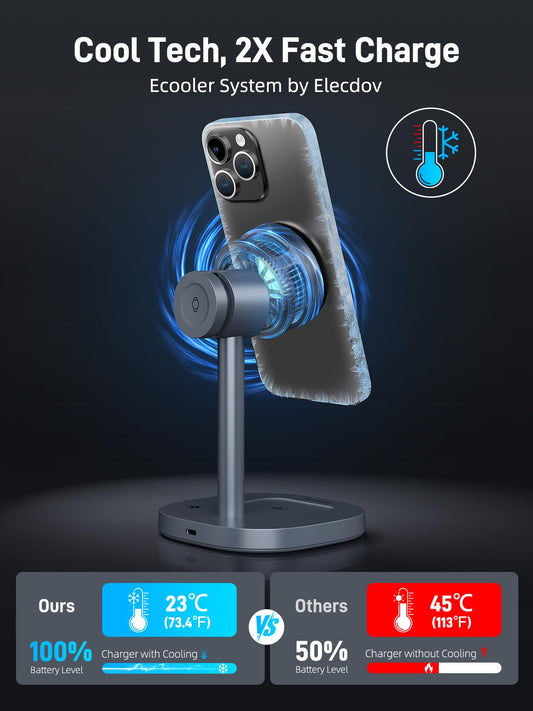 Elecdov Magnetic Qi2 Wireless Charging Station for Apple Devices