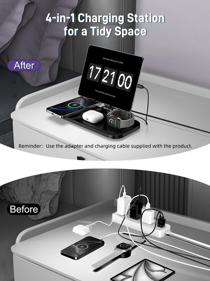 4 in 1 Wireless Charging Station for Apple iPhone Watch Earbud iPad Multiple Devices