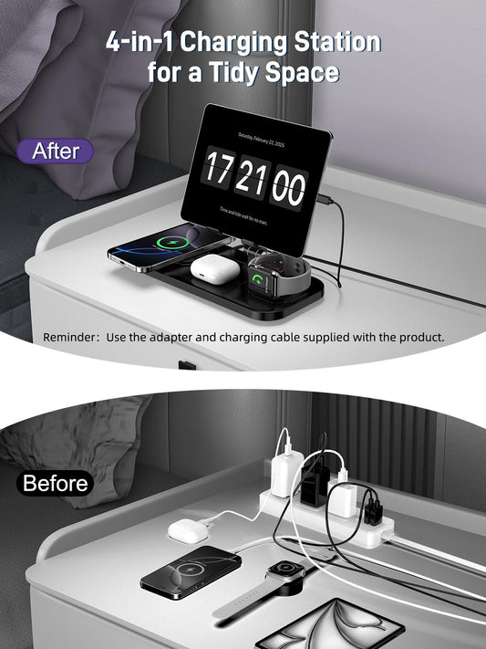 4 in 1 Wireless Charging Station for Apple iPhone Watch Earbud iPad Multiple Devices