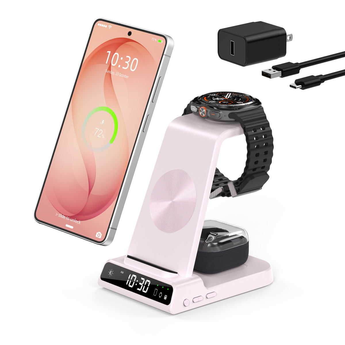 Elecdov C01 3-in-1 Magnetic Charging Station pink