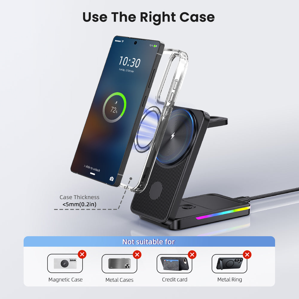 Magnetic Wireless Charger for Samsung Galaxy S26 Ultra/S25/S24/Z Fold/Z Flip 7, Foldable Mag-safe Charging Station for Samsung Galaxy Watch Ultra/8/7/6, 3-in-1 Travel Charger for Galaxy Buds 3 Pro