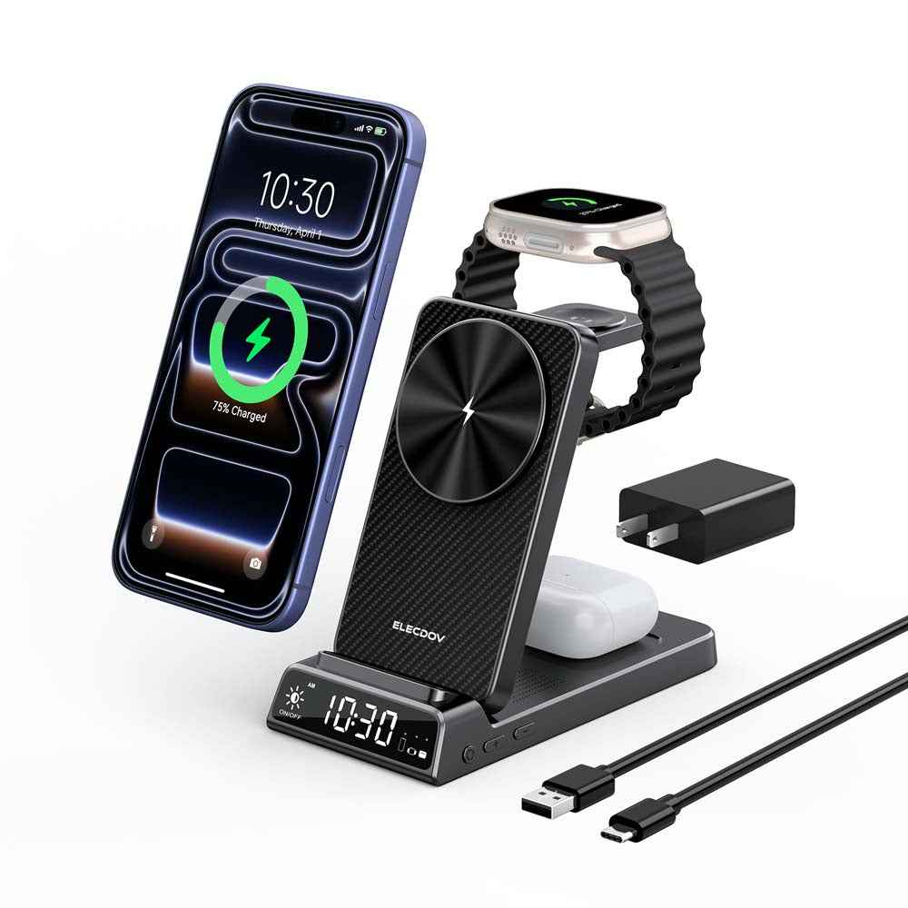 Elecdov CE19A-CF 3 In 1 Magnetic Charging Station for Apple,Includes Charger Plug