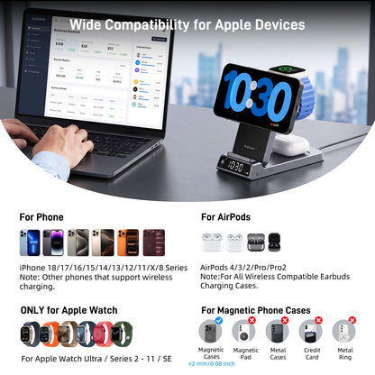 Elecdov CE19A-CF 適用於 Apple 的 3 合 1 磁吸充電座，附充電器插頭