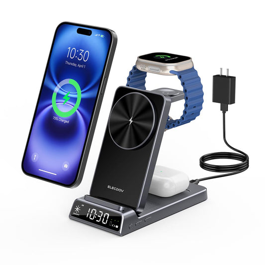 Elecdov CE19A 適用於 Apple 的 3 合 1 磁吸充電座，附充電器插頭