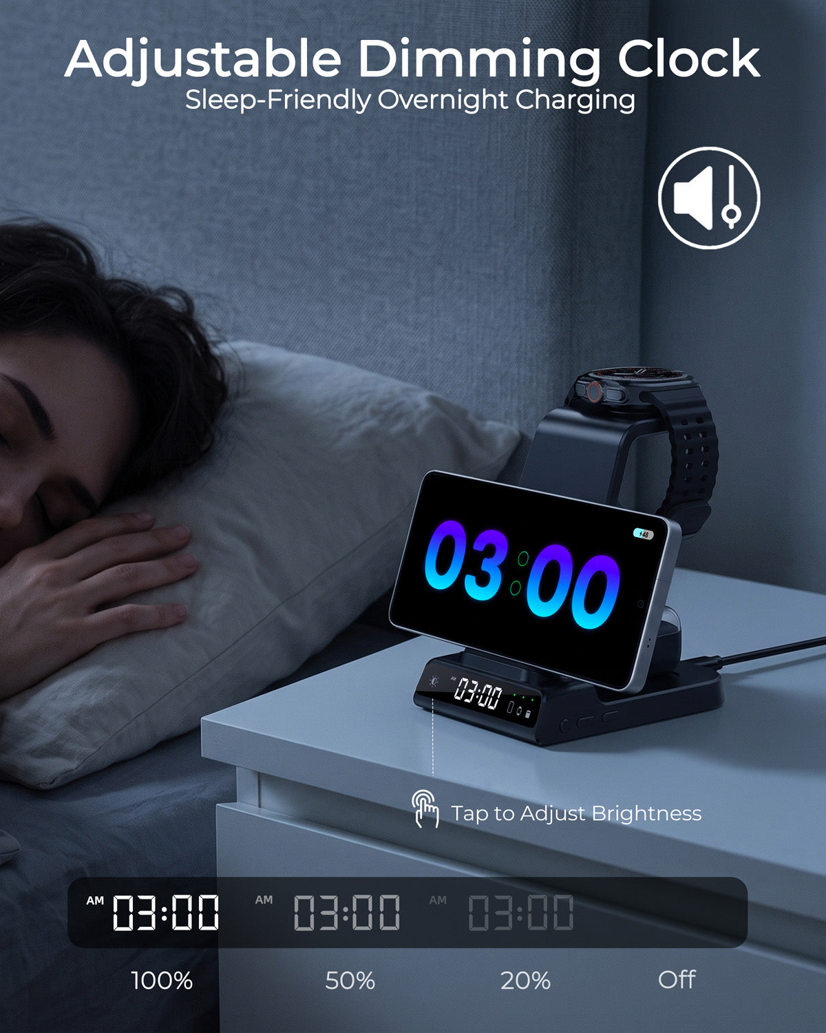 Elecdov C01 3-in-1 Magnetic Charging Station Adjustable Dimming Clock