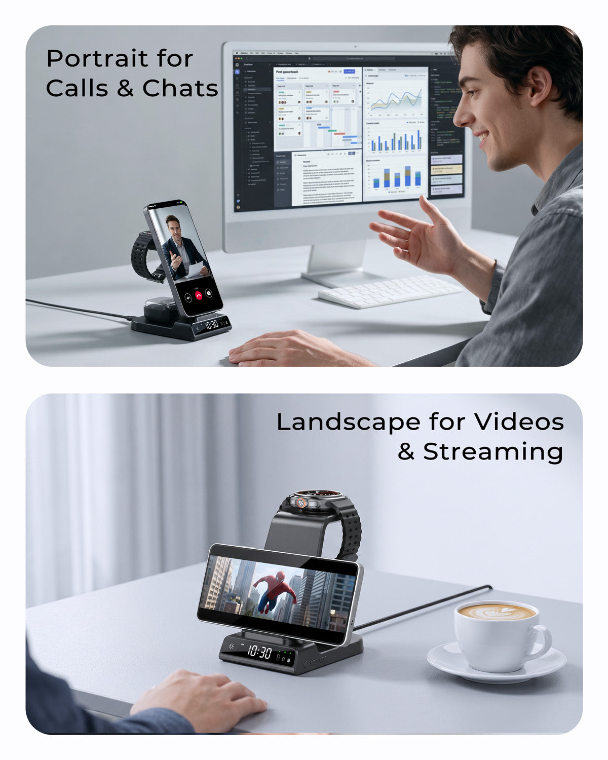 Elecdov C01 3-in-1 Magnetic Charging Station Works in both landscape and portrait orientations