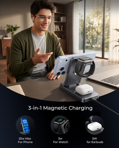 Elecdov CE19A 適用於 Apple 的 3 合 1 磁吸充電座，附充電器插頭