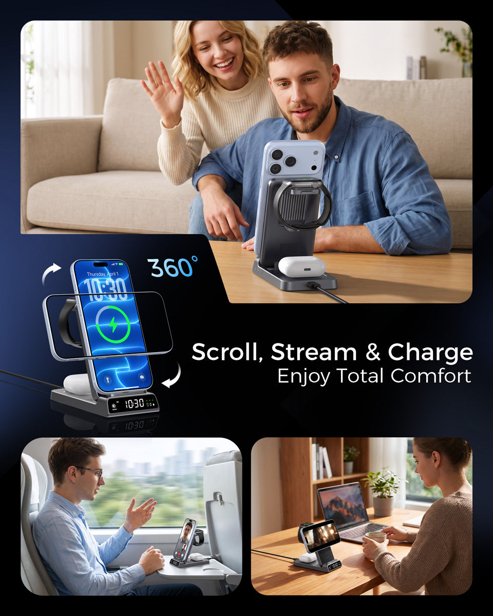 Elecdov CE19A 適用於 Apple 的 3 合 1 磁吸充電座，附充電器插頭