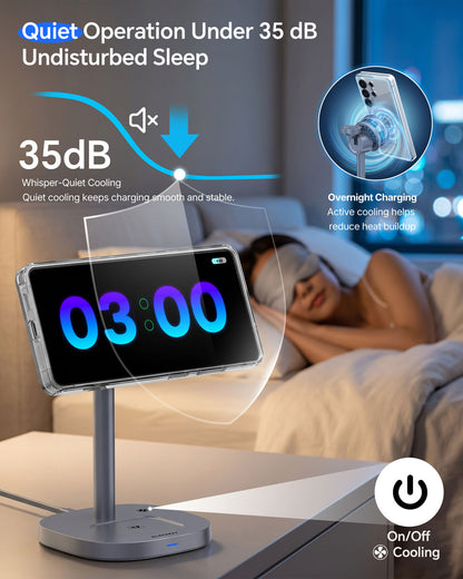 Elecdov W98S 三合一磁吸充電座，適用於三星 Qi2 認證充電器，附充電器插頭