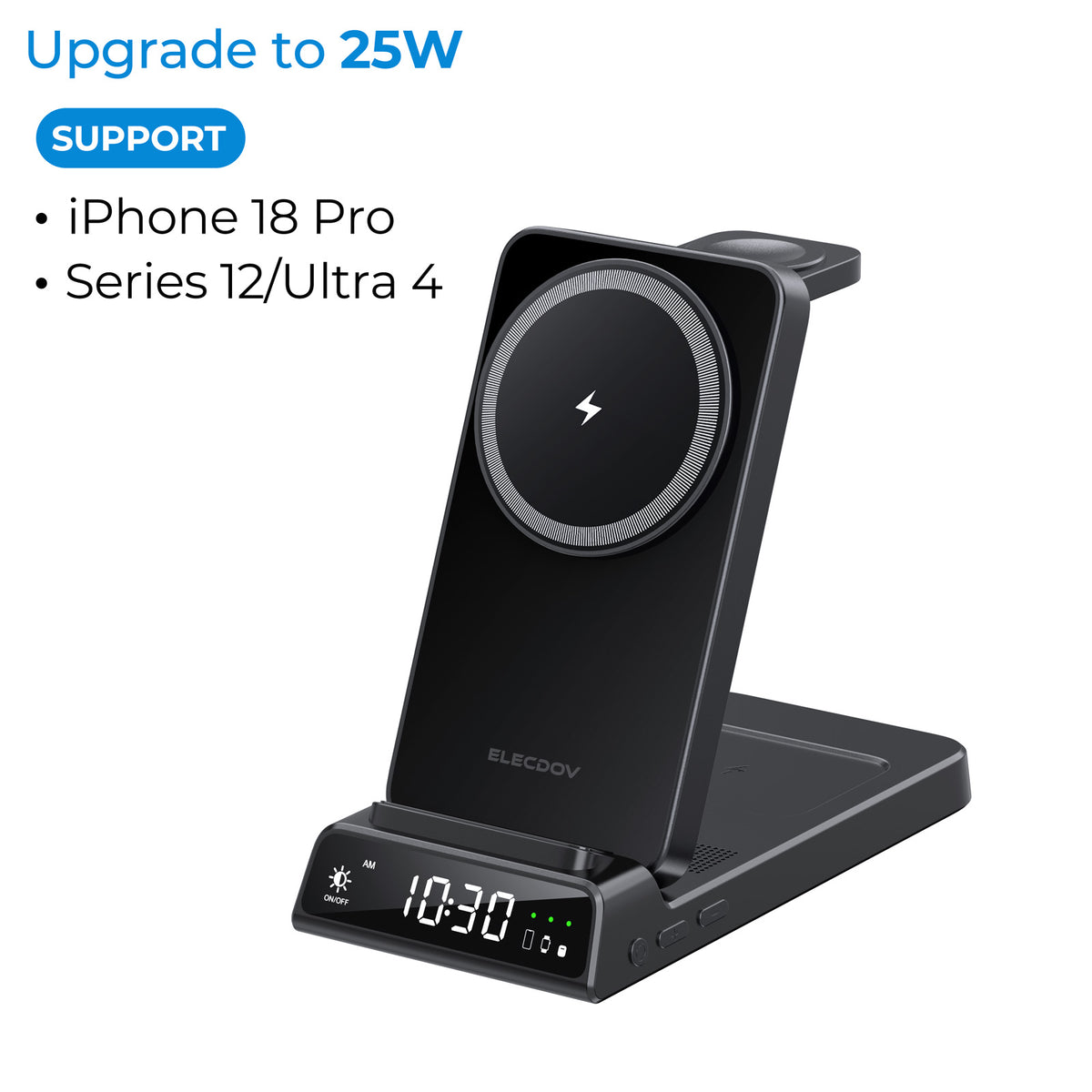 Elecdov CE19A 適用於 Apple 的 3 合 1 磁吸充電座，附充電器插頭