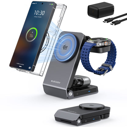 Wireless Charger for Samsung – Magnetic Qi2 Charger with Active Cooling, 3 in 1 Foldable Charging Station for Samsung Galaxy S26 Ultra, Galaxy Watch 8 & Buds4, for Android Devices, Desk & Nightstand