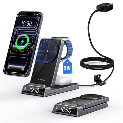 Elecdov Magnetic 3 in 1 Charging Station with Clock for Apple Devices