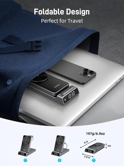 Elecdov Magnetic 3 in 1 Charging Station with Clock for Apple Devices