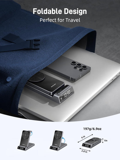 Elecdov 3 in 1 Magnetic Clock Wireless Charger for Samsung