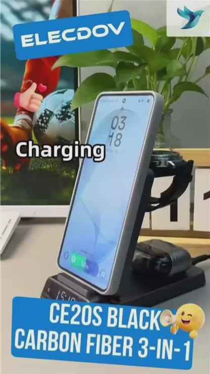 Elecdov CE20F 三合一磁吸充電站（適用於三星），附充電插頭