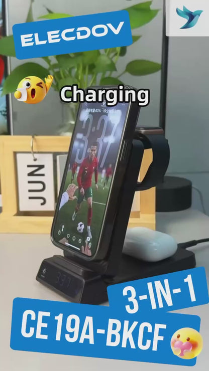 Elecdov CE19A-CF 適用於 Apple 的 3 合 1 磁吸充電座，附充電器插頭